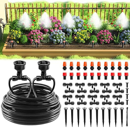 MIXC Drip Irrigation System, 50 FT Quick Connector Garden Watering System, Automatic Sprinkler Kit for Lawn Raised Bed Outdoor Plants Greenhouse with 1/4'' Tubing, Drip Emitters, Misting Nozzles