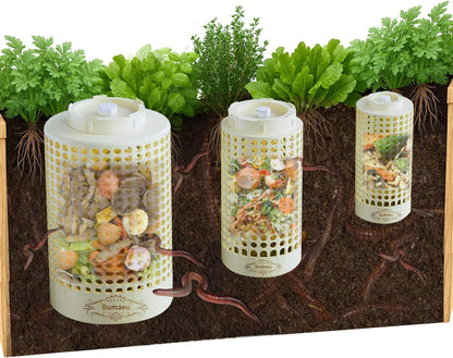 Underground Worm Farm, Garden Mini vermicomposting bin for use in Outdoor Gardening from Kitchen Food Waste, with Holes and lid11.81IN+10.23IN+8.38IN（3PC）
