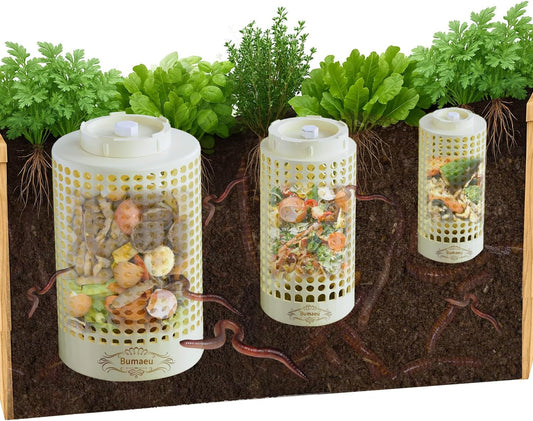 Underground Worm Farm, Garden Mini vermicomposting bin for use in Outdoor Gardening from Kitchen Food Waste, with Holes and lid11.81IN+10.23IN+8.38IN（3PC）