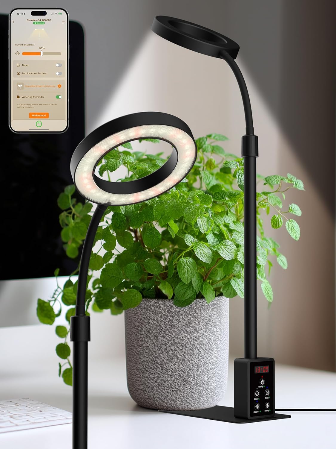 Grow Light with Stand, LED Plant Light for Indoor Plants, Full Spectrum Grow Lamp, Adjustable Height (Black, 8W)