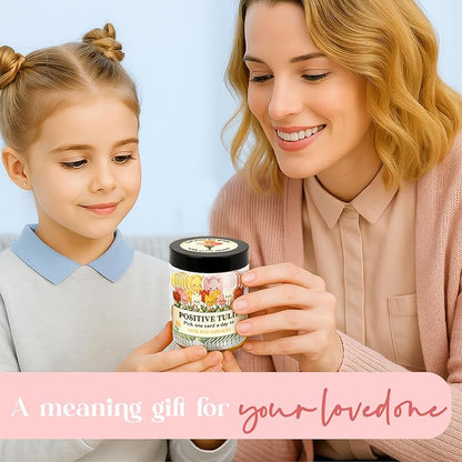 Positive Tulip Jar With 60 Affirmation Cards – Inspirational Gifts And Teacher Desk Decor, Tulips Flowers Themed Gifts For Women, Stress Relief And Daily Positivity, Staff Appreciation Gifts