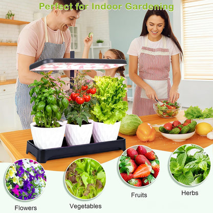Indoor Garden Led Grow Light, Herb Kitchen Garden Grow Kit, Full Spectrum LED Plant Light for Plants, Height Adjustable Growing Lamp with Intelligent Controller (Not Pots) (Black, 16.5*6.5*4 inch)