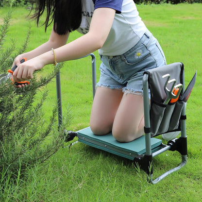 Try & DO Garden Kneeler and Seat with Smart Button-Press Design, Garden Stool with Soft EVA Kneeling Pad and Tool Bag, 2 in 1 Foldable and Lighrweight