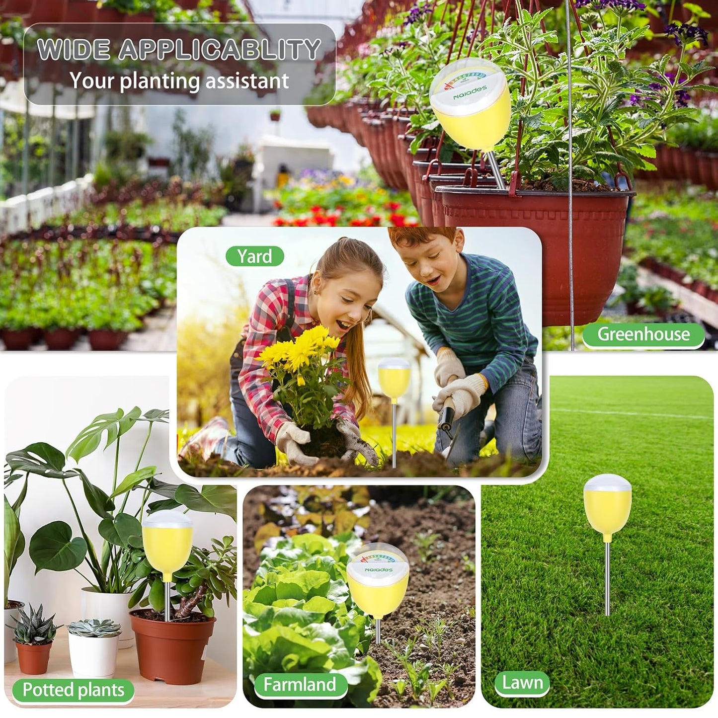 Soil Moisture Meter for Plant No Power Required Soil Hygrometer Plant Water Meter for Indoor and Outdoor Hous Plants, Garden, Farm, Lawn - Yellow