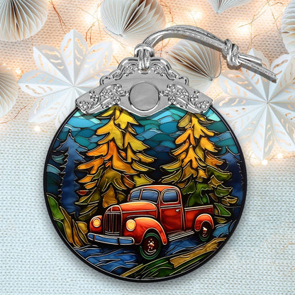 Red Truck Christmas Stained Glass Ornament - Home Decoration Gift for Xmas