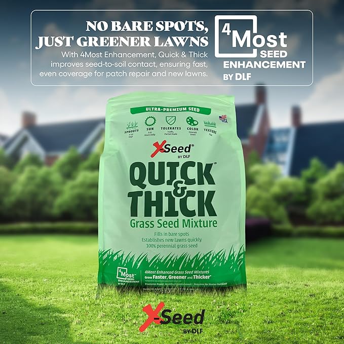 X-Seed Ultra Premium Quick and Thick Lawn Seed Mixture – Rapid Germination for Any Lawn, Dense Coverage in Sun to Shade, High-Traffic Areas, Fescue, Kentucky Blue, & Perennial Ryegrass Blend, 7lb Bag