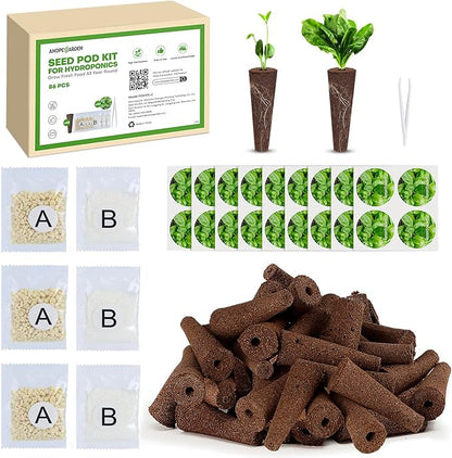 Ahopegarden 86PCS Hydroponic Pods Kit: Compatible with Aerogarden, iDOO, Most Brand Hydroponics Growing System, Indoor herb Garden Supplies Includes Grow Sponges, Labels, A&B Plant Food, Tweezer