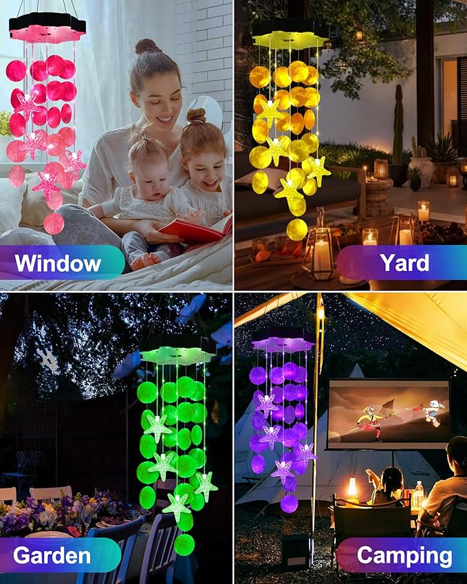 Toodour Solar Wind Chimes for Outside, Shells Light Gifts for Mom Grandma Women Wife Girls, Waterproof Solar Outdoor Decorative Mobile Light for Holiday Garden Porch Yard Outdoor Decor (Purple)