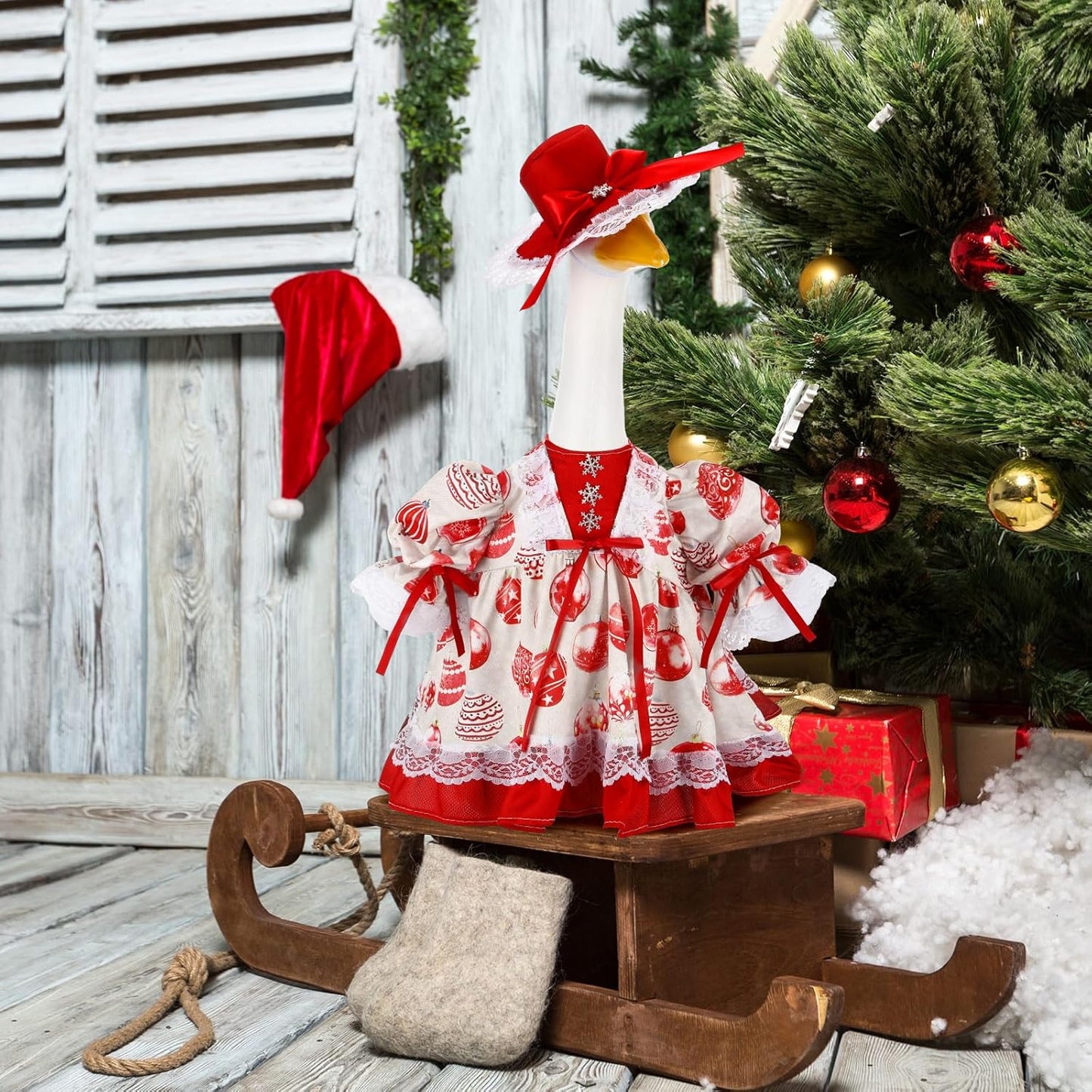 Suzile Christmas Ball Outfit Clothes for 23 Inch High Cement or Plastic Geese Ghost Lawn Porch Goose Clothes Christmas Costume