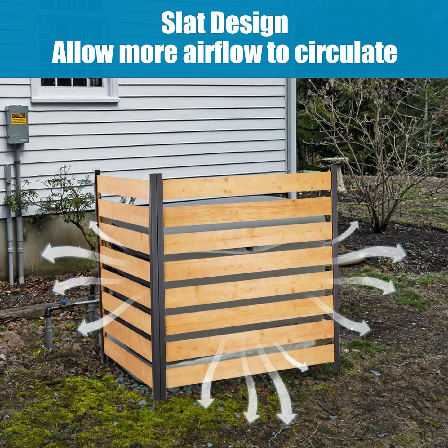 Privacy Fence Panels for Outside No Dig Fence Screen Garden Fence Wooden Air Conditioner Fence Panels for Outdoor Yard Trash Cans, AC, Compost Bin(48" W x 48" H-Horizontal-1 Panels Wood+Metal)