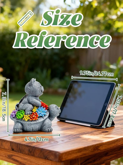 Solar Garden Outdoor Statues Decor, with Cat Turtle Succulent Garden Decor for Home House, Yard Art Lawn, Ornaments, Porch Patio, Balcony - Birthday Gifts for Grandma Mom Women