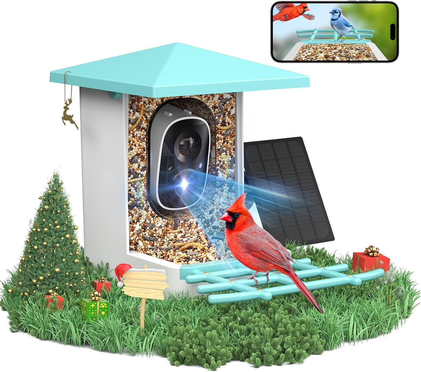 Smart Bird Feeder with Camera, AI Identify 16,000+ Birds, 5W Solar, 170° View, Motion Detection – Ideal Gift for Bird Lovers