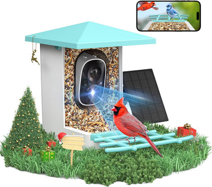 Smart Bird Feeder with Camera, AI Identify 16,000+ Birds, 5W Solar, 170° View, Motion Detection – Ideal Gift for Bird Lovers
