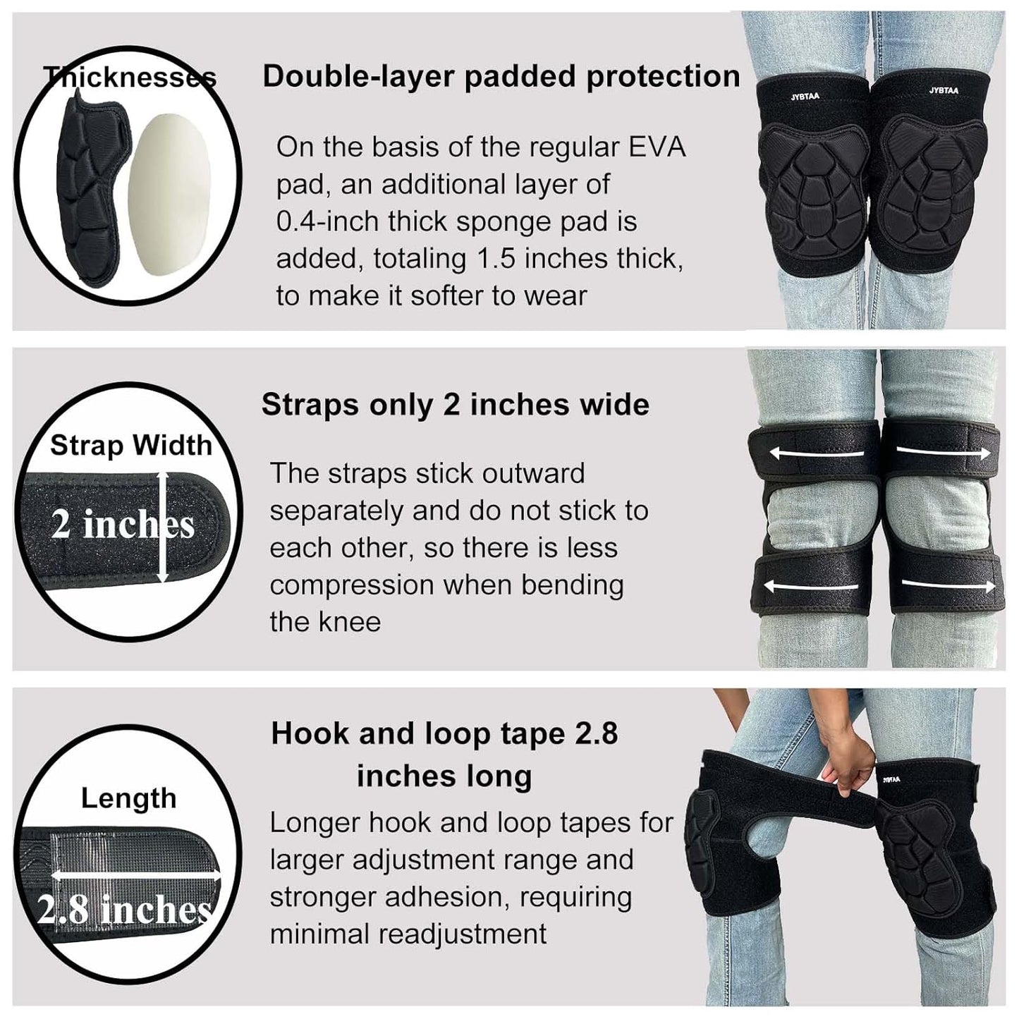 Gardening Knee Pads for Men Women, Safety Knee Pad for Cleaning Flooring Roofing Weeding Construction Work, Adjustable Anti-Slip Kneepads with Thick EVA Foam, Soft Inner Liner, Black XL. (1 Pair)