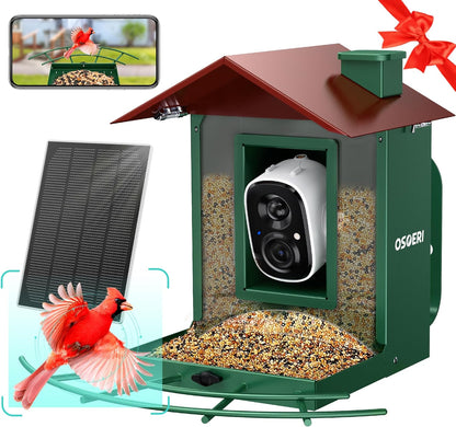 Osoeri Bird Feeder with Camera, Camera Bird Feeder for Outside, Solar-Powered, Smart AI Identify Birds, Auto Capture Video & Instant Arrival Alert, Ideal Gift for Family and Birdlover