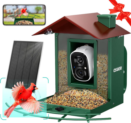 Osoeri Bird Feeder with Camera, Camera Bird Feeder for Outside, Solar-Powered, Smart AI Identify Birds, Auto Capture Video & Instant Arrival Alert, Ideal Gift for Family and Birdlover