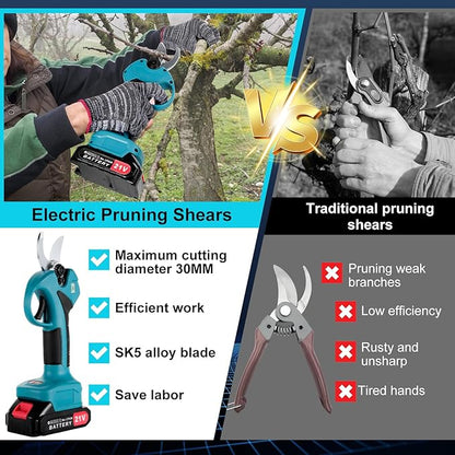 Cordless Electric Pruning Shears,Branch Cutter with LCD Display, Trimming Scissors Battery Power,1.6 Inch Cutting Diameter, SK5 Blade Tree Trimmer, 2 Rechargeable 2000mAh Lithium Batteries set