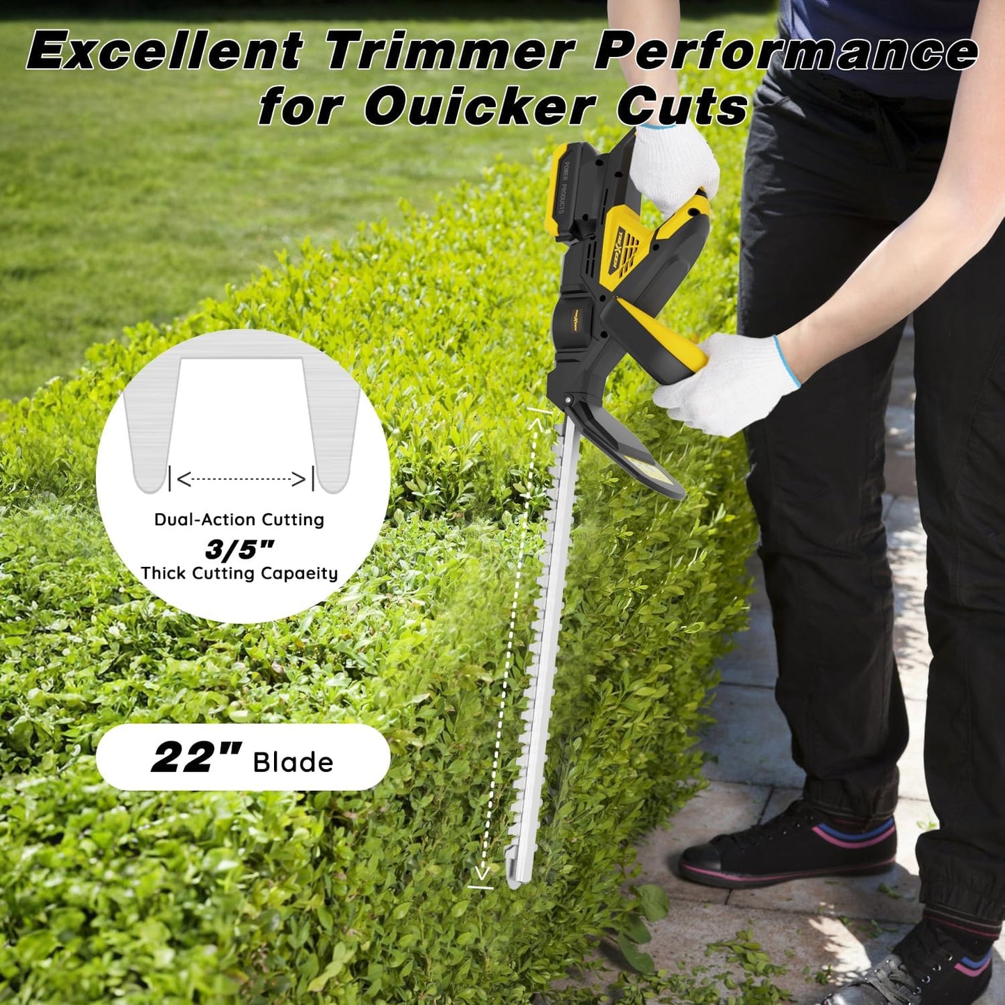 Hedge Trimmer for Dw 20V Battery,Hedge Trimmer Cordless with 22'' Dual-Action Blade and 3/5'' Cutting Capacity,1600RPM& Safety Lock (Battery Not Included)