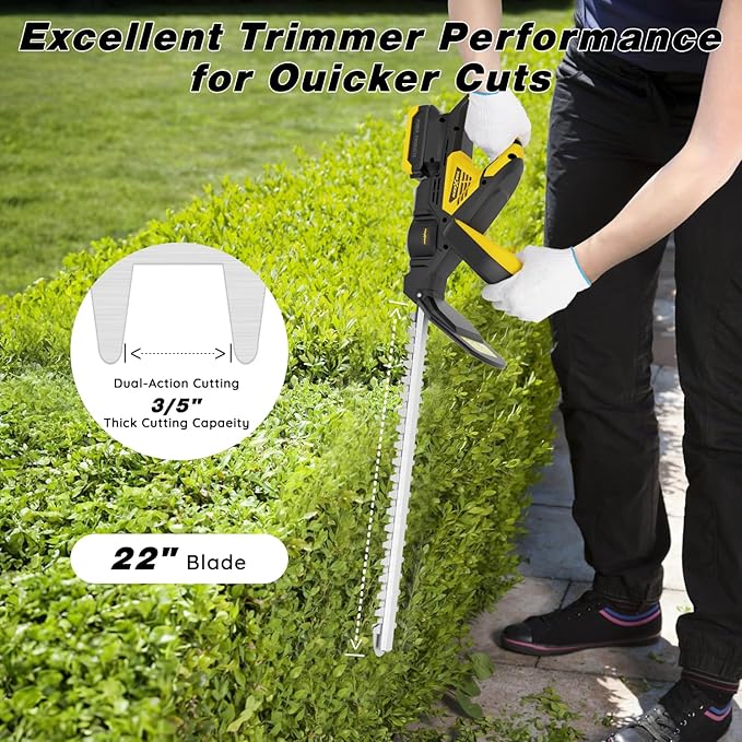 Hedge Trimmer for Dw 20V Battery,Hedge Trimmer Cordless with 22'' Dual-Action Blade and 3/5'' Cutting Capacity,1600RPM& Safety Lock (Battery Not Included)