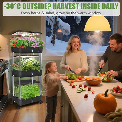 66-Pod Indoor Hydroponic Growing System + 3 Free Seeds Starter Kit (Lettuce, Salad Mixed, Basil Seeds) – Dual 53W Full-Spectrum LED, 10-L Water Tank, 3-Tier Grow Pods