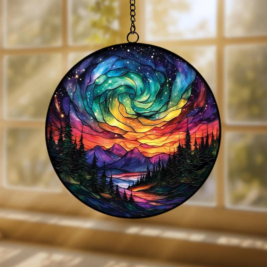 Northern Lights Aurora Acrylic Suncatcher Stained Glass Effect Window Car Hanging Christmas Ornament Indoor Outdoor Decor Garden Sun Catcher Panel for Nature Lover for Women Mom Grandma