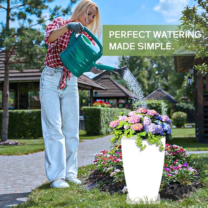 21" Tall Outdoor Planters Set of 2,Front Porch Planter Pots with Drainage Design Holes for Patio, Porch, Garden, Indoor,White