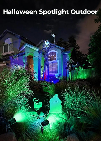 Halloween Spotlights Outdoor, 120V Plug-in Christmas Spot Light, 5000K LED Landscape Lighting with 5 Color Lenses (Red Green Blue Purple Yellow), IP67 Waterproof, 2 Pack