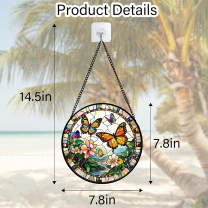 Stained Glass Window Hanging, Butterflies Flying in The Sky Suncatcher for Doors Home Sun Catchers Decoration and Christmas, Mother's Day Birthday Gifts for Women, Men, and Mom 7.8 in
