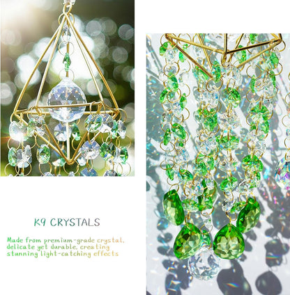 HDCRYSTALGIFTS Crystal Suncatcher, Crystal Sun Catcher Indoor Window Rainbow Prisms Suncatcher for Window Hanging Glass Wind Chimes Home Garden Decor (Green)