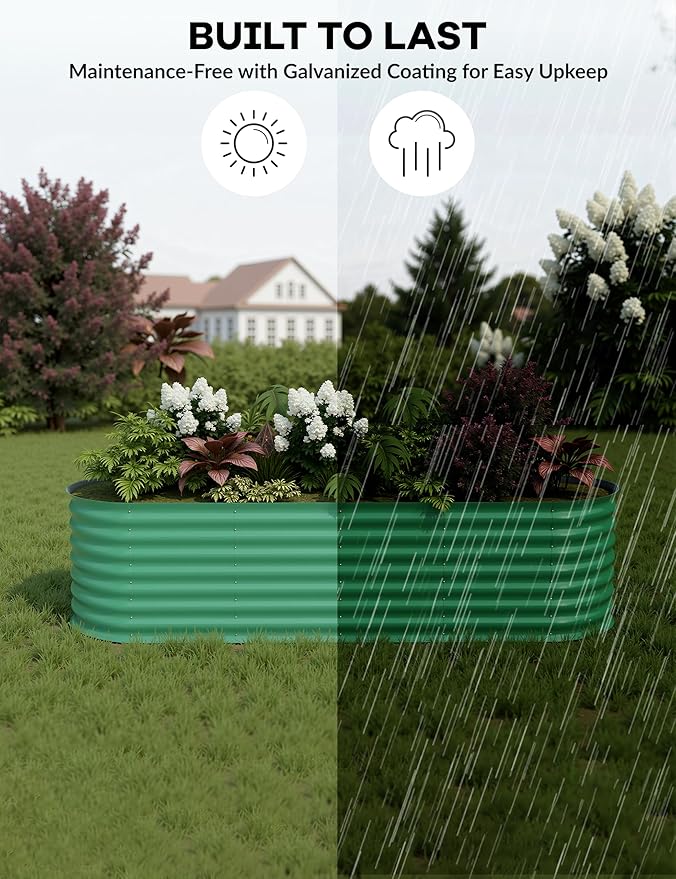 GarveeLife 8x2x2 ft 2-Pack Raised Garden Bed - Galvanized Steel Outdoor Planter Box for Vegetables, Flowers & Herbs - Durable Rust-Resistant Garden Box, Easy Assembly Raised Beds for Gardening,Green