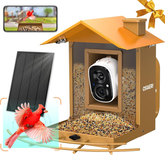 Osoeri Bird Feeder with Camera, Camera Bird Feeder for Outside, Solar-Powered, Smart AI Identify Birds, Auto Capture Video & Instant Arrival Alert, Ideal Gift for Family and Birdlover