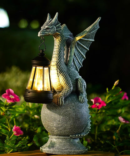 Qeeman Dragon on Ball Statues: Garden Decor Outdoor Decorations Art Figurine for Patio Balcony Yard Lawn