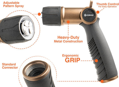 Thumb Control Adjustable Nozzle - Heavy-Duty Metal, 1-Pattern Spray with Ergonomic Grip for Easy Water Flow Control, Ideal for Tough Cleaning and Watering Tasks like Car Washing,Garden