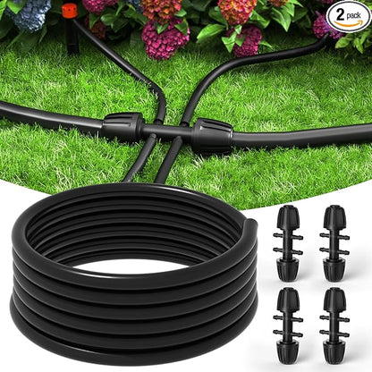 Bonviee 1/2" Irrigation Tubing with 4 Packs 6-Way Connectors - 50FT Drip Irrigation Tubing Ideal for Garden Irrigation System or as Blank Distribution Hose for Any Project