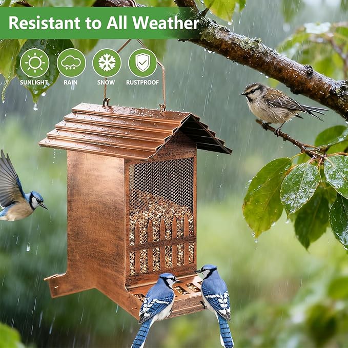 Bird Feeders for Outdoors, 8LBS Large Capacity Hanging Metal Wild Bird Seed Feeder for Outside Finch Cardinal Blue Jay and More
