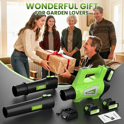 Leaf Blower Cordless, 21V Brushless Powerful Electric Leaf Blower with 2x4.0Ah Batteries and Fast Charger,6-Speed Modes,Shoulder Strap, Lightweight Leaf Blowers for Lawn Care,Blowing Leaves,Dust, Snow