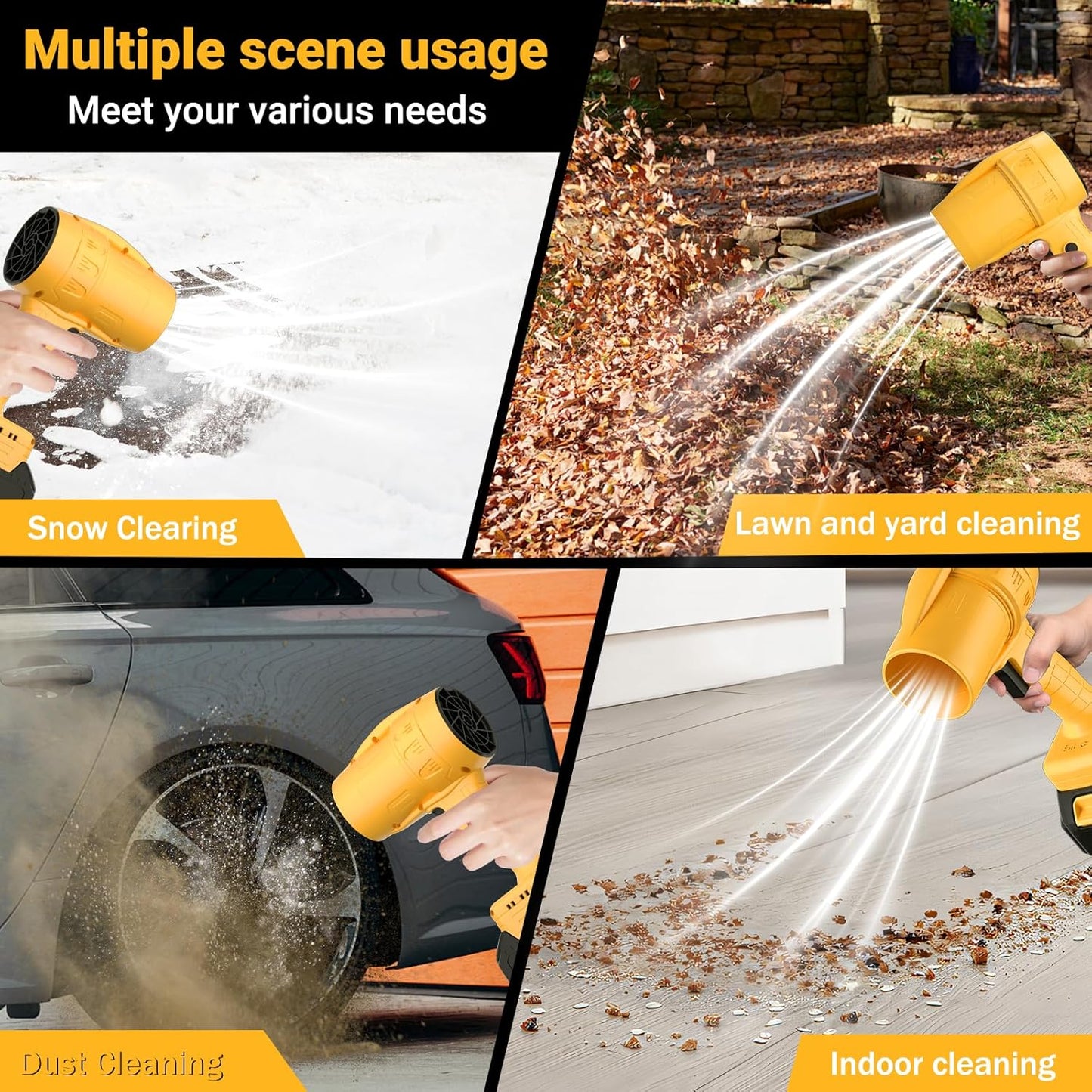 Handheld Electric Cordless Leaf Blower – 500,000RPM Mini Turbo Jet Blower with 2×4.0Ah Batteries & Charger, Lightweight for Patio, Lawn, Garage Cleaning (Yellow)