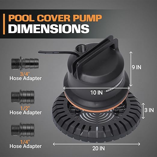 EDOU Pool Pump - Dual Usage Submersible & Pool Cover Pump - 850 GPH Flow Rate - Ideal for Water Draining - Ultra Quiet Pump - Includes 3 Adapters 1/4" 1/2" & 3/4", 25ft Power Cord & 16ft Drainage Hose