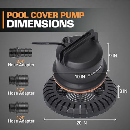 EDOU Pool Pump - Dual Usage Submersible & Pool Cover Pump - 850 GPH Flow Rate - Ideal for Water Draining - Ultra Quiet Pump - Includes 3 Adapters 1/4" 1/2" & 3/4", 25ft Power Cord & 16ft Drainage Hose