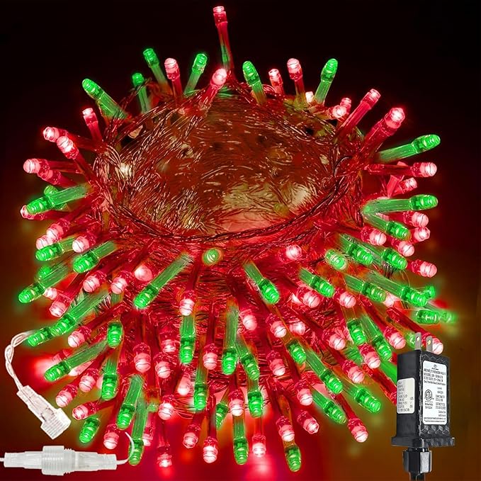 Upgraded Connectable 200 LED Christmas String Lights Outdoor Indoor, 66FT Red and Green Christmas Lights 13 Modes, Waterproof Twinkle Fairy Lights Plug in Clear Wire for Tree, Bedroom Decoration