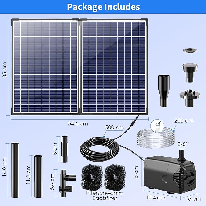 Biling Solar Fountain Pump with 35W Efficient Panel, Solar Fountain Pump with 450GPH Flow High Speed, Fountain with PVC Tubing 4 Nozzles Accessories for Waterfall, Ponds, Wildlife Garden