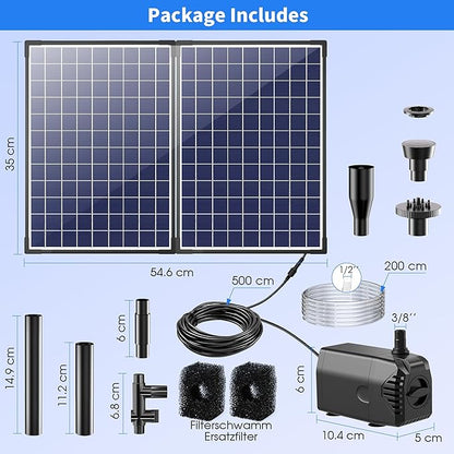 Biling Solar Fountain Pump with 35W Efficient Panel, Solar Fountain Pump with 450GPH Flow High Speed, Fountain with PVC Tubing 4 Nozzles Accessories for Waterfall, Ponds, Wildlife Garden