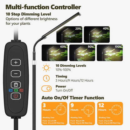 Grow Lights for Indoor Plants, Full Spectrum with High Aluminum Stand,31.5-63in Height Adjustable,cAuto Timer, Flexible Gooseneck,10-Level Dimmable, Floor Lamp for Small Tall Large Plant Growth