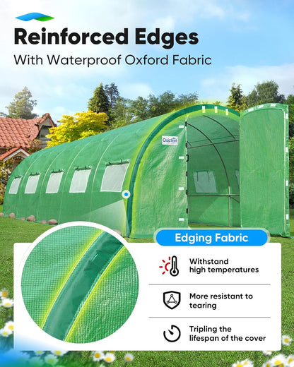 Quictent Premium Greenhouse Swing Door Large Walk-in Green Houses for Outdoors, Upgraded Tunnel Hoop House Frame and Cover for Outside Garden Plant, 2 Swing Door 10 Screen Window, 25x10x6.6 FT, Green