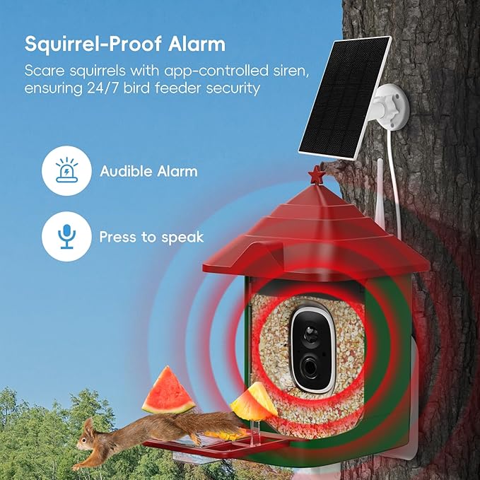 Smart Bird Feeder with Camera, Solar Panel & 5200mAh Battery, 4K HD Video, AI Identification, Instant Arrival Alerts & Alarm, IP65 Weatherproof, 32GB Card, 2L Capacity, Bird Lover’s Smart Companion