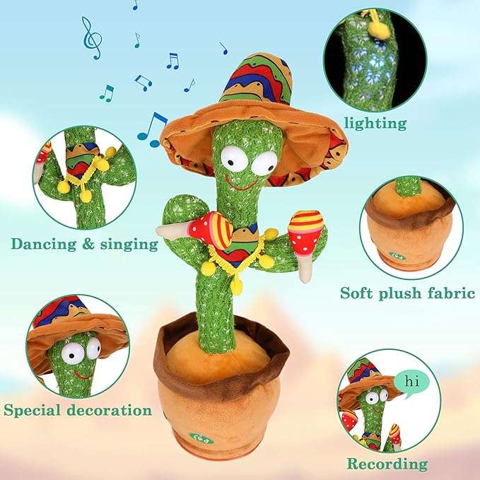 MIAODAM Talking Cactus Dancing Cactus Toy for Baby Toddler, Singing Plush Repeats What You Say for Kids with 60 English Songs Mimicking Toy for Baby Gift