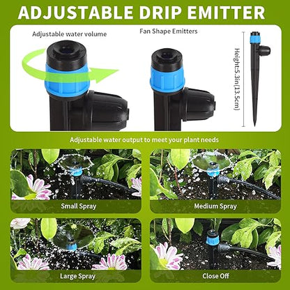 50pcs Drip Irrigation Emitters for 1/4" Drip Tubing Adjustable 360 Degree Fan Shape Water Flow Vortex Drippers for Drip Irrigation with Lock Barbed Irrigation Drip Nozzles for Flower Plants Garden