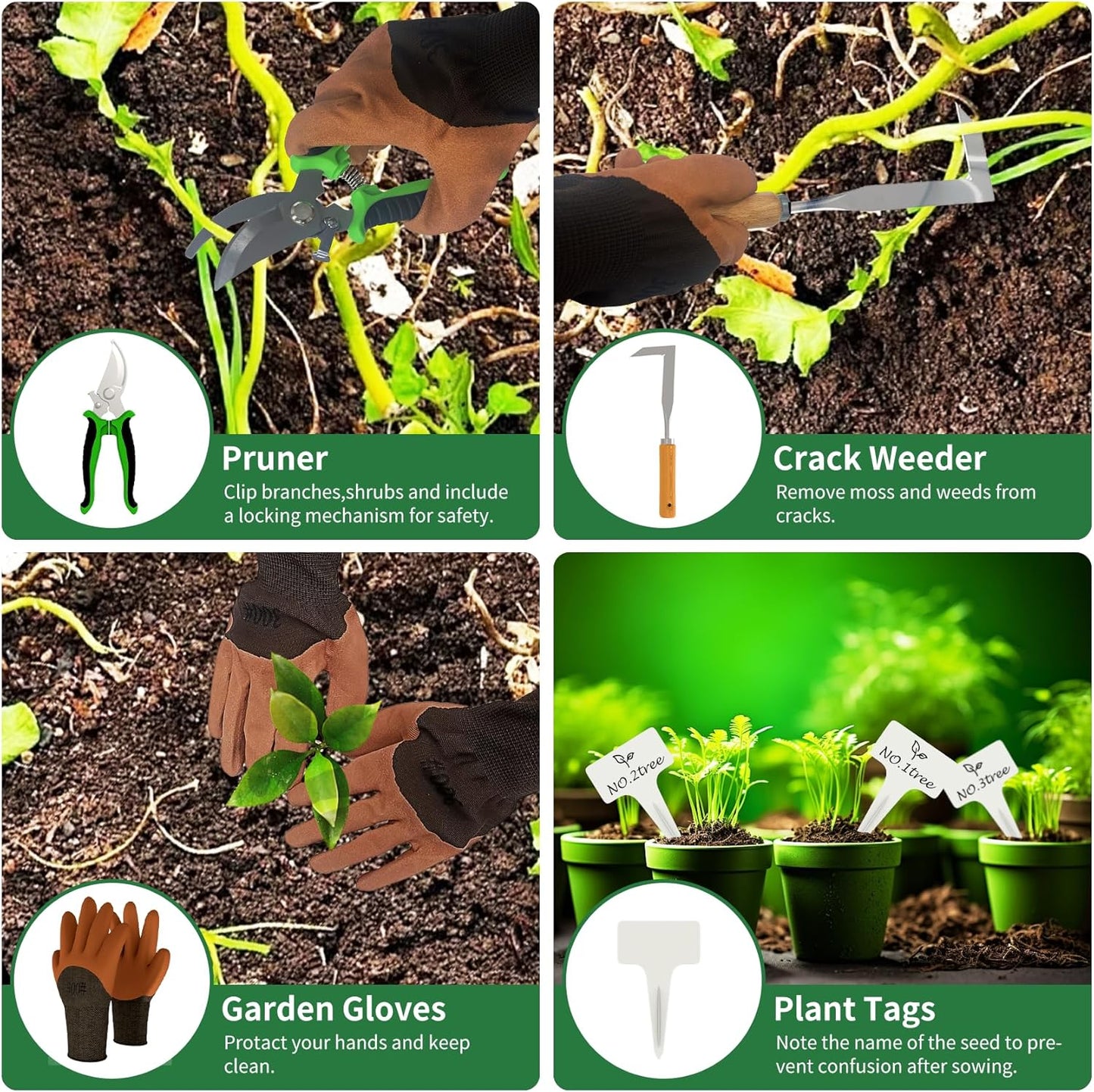 Gardening Tools 20-Piece Heavy Duty Garden Hand Tools Stainless Steel Ergonomic Rust-Proof Garden Tool Set - with Fashion and Durable Garden Tools Storage Bag - Ideal Gardening Gifts for Women