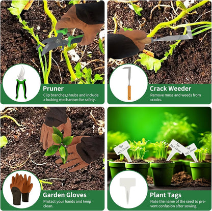 Gardening Tools 20-Piece Heavy Duty Garden Hand Tools Stainless Steel Ergonomic Rust-Proof Garden Tool Set - with Fashion and Durable Garden Tools Storage Bag - Ideal Gardening Gifts for Women