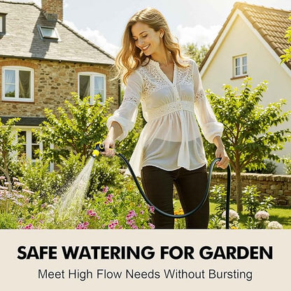 Rubber Garden Water Hose 50ft, 5/8" Leak Proof Garden Hose with Brass Connector, Flexible Hose Pipe for Lawn, Watering Cleaning & Washing